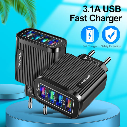 1PCS Multi-Port 4USB Mobile Phone ChargerTravel Charger Four-Port Smart Tablet Charging Head