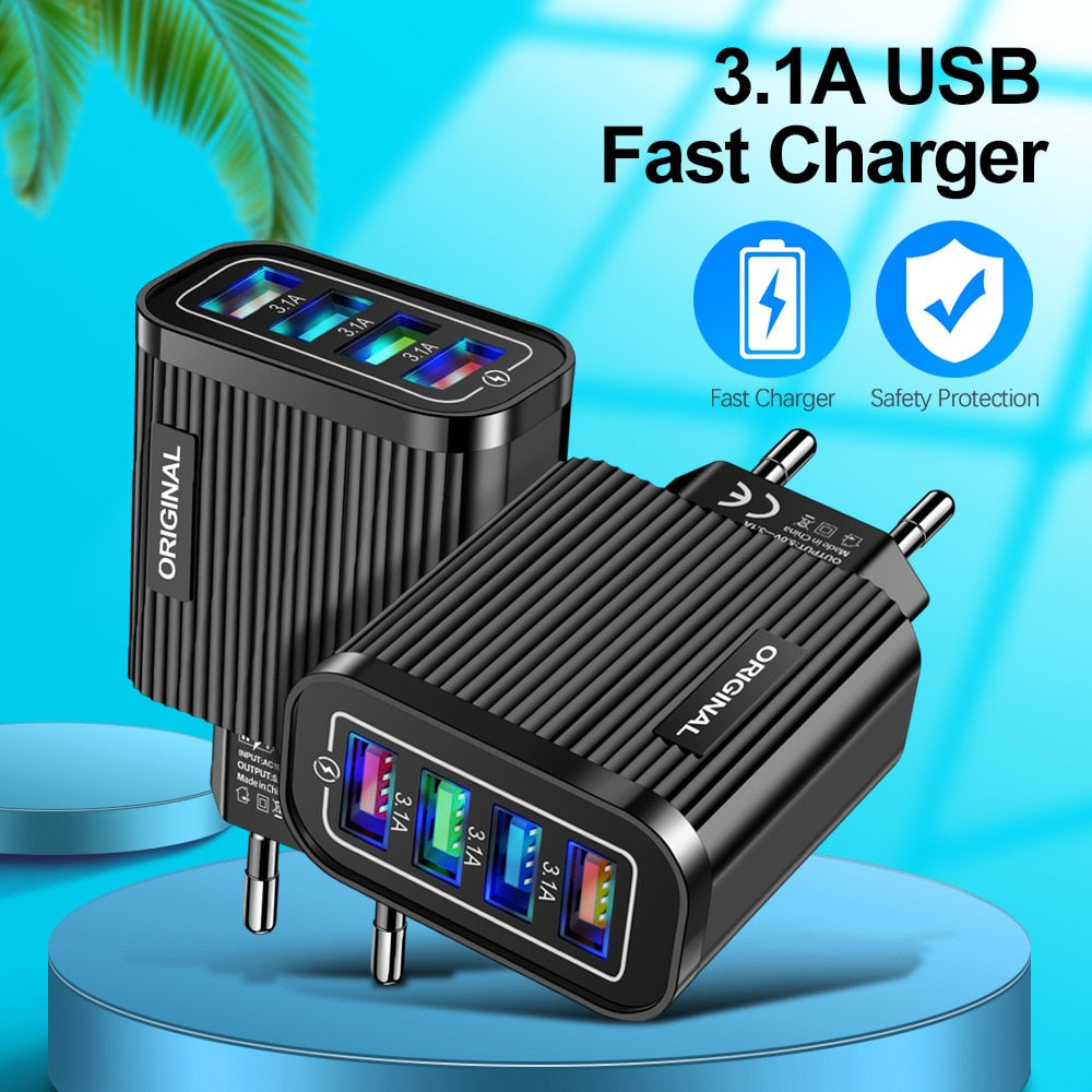 1PCS Multi-Port 4USB Mobile Phone ChargerTravel Charger Four-Port Smart Tablet Charging Head