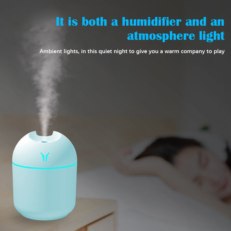 250ML Mini Ultrasonic Air Humidifier Romantic Light USB Essential Oil Diffuser Car Purifier Aroma Anion Mist Maker With LED Lamp