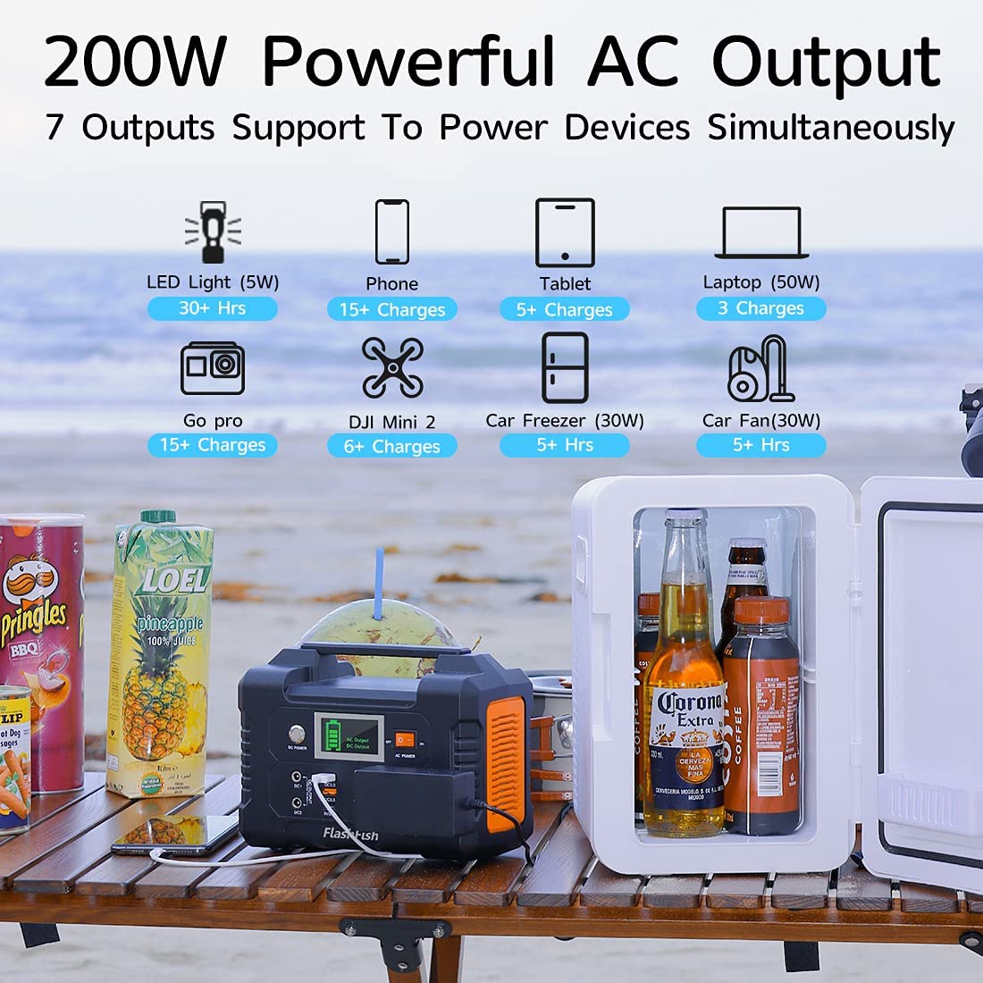 100-127V Portable Power Station Solar Generator 200W 151WH 40800mAh FlashFish Battery Charger Outdoor Fishing Electric Supply