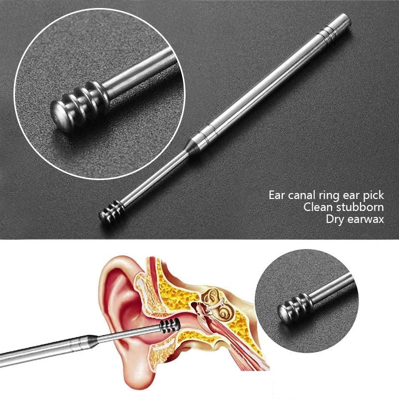 5/6 Pcs Stainless Steel Earpick Set Ear Vax Remover Double-Headed Spiral Cleaning Tools Curette Spoon Care