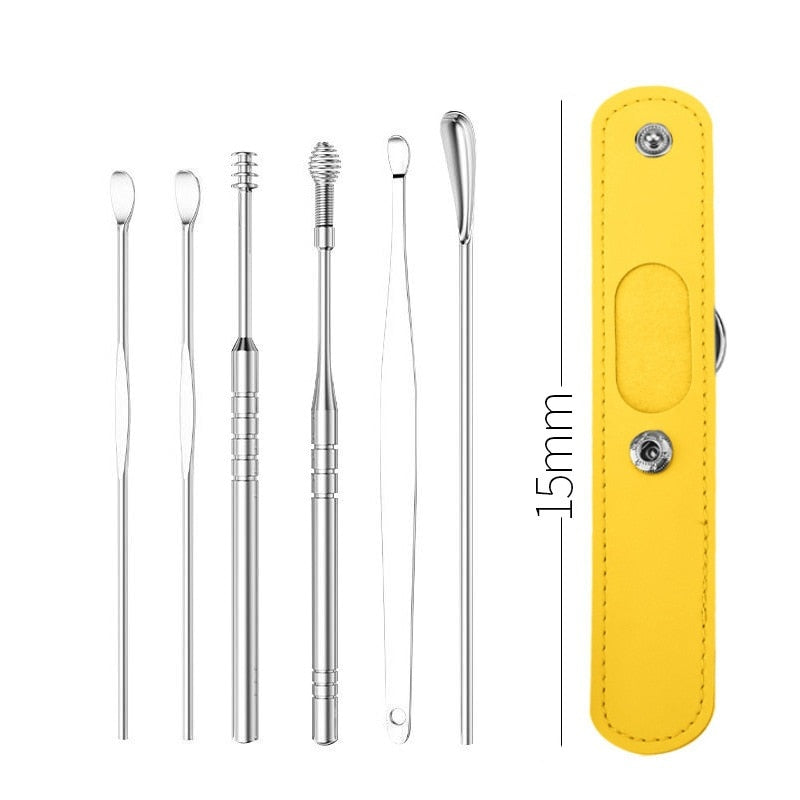 5/6 Pcs Stainless Steel Earpick Set Ear Vax Remover Double-Headed Spiral Cleaning Tools Curette Spoon Care