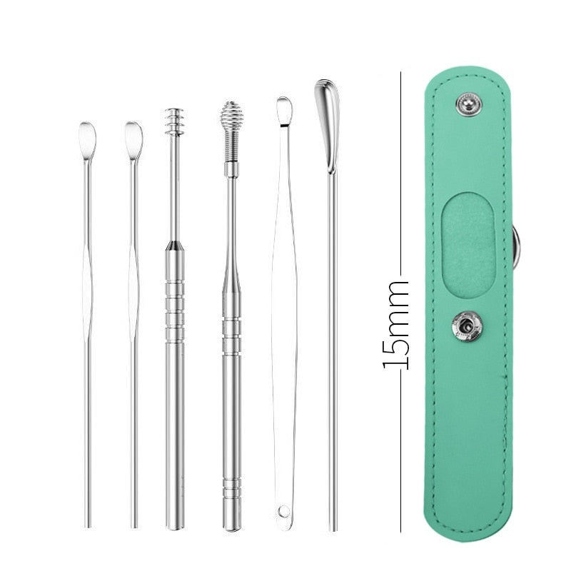 5/6 Pcs Stainless Steel Earpick Set Ear Vax Remover Double-Headed Spiral Cleaning Tools Curette Spoon Care