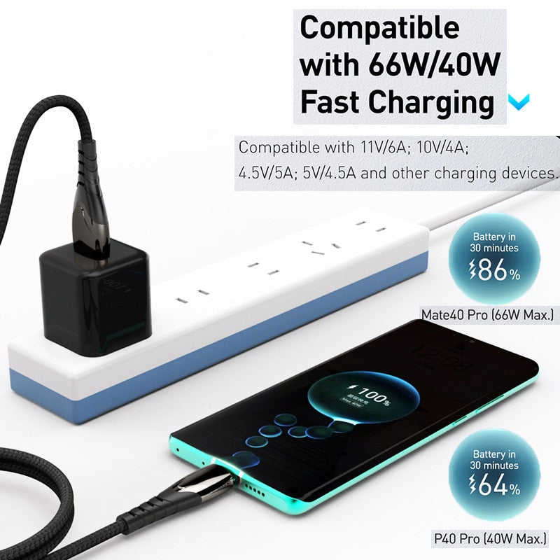 New with Light 6A Data Cable for Huawei Xiaomi USB Fast Charging Android Type-c Mobile Phone Luminous Charging Cable