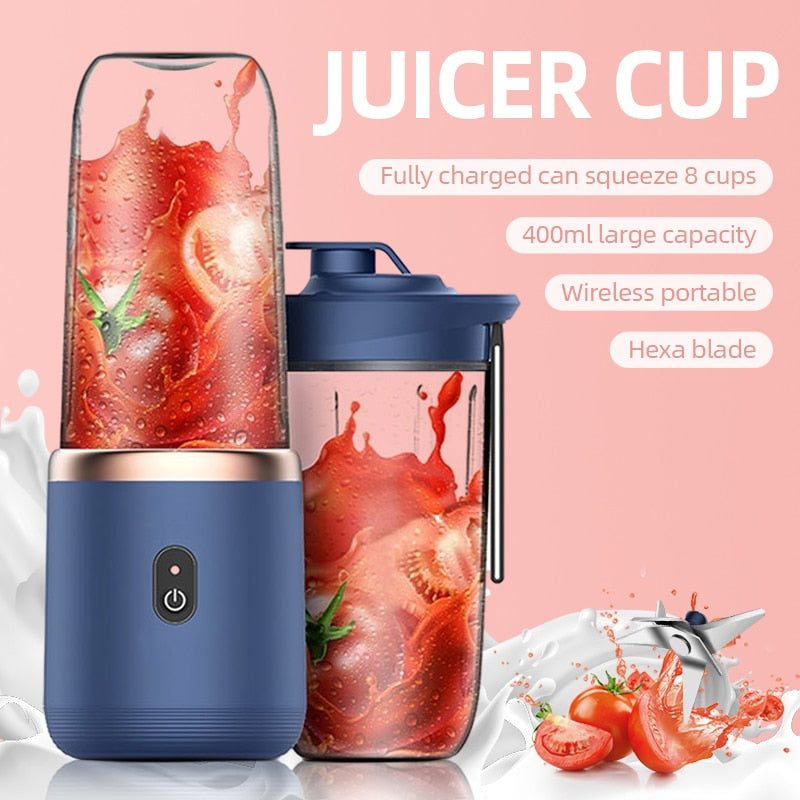 6 Blades Portable Juicer Cup Juicer Fruit Juice Cup Automatic Small Electric Juicer Smoothie Blender Ice CrushCup Food Processor