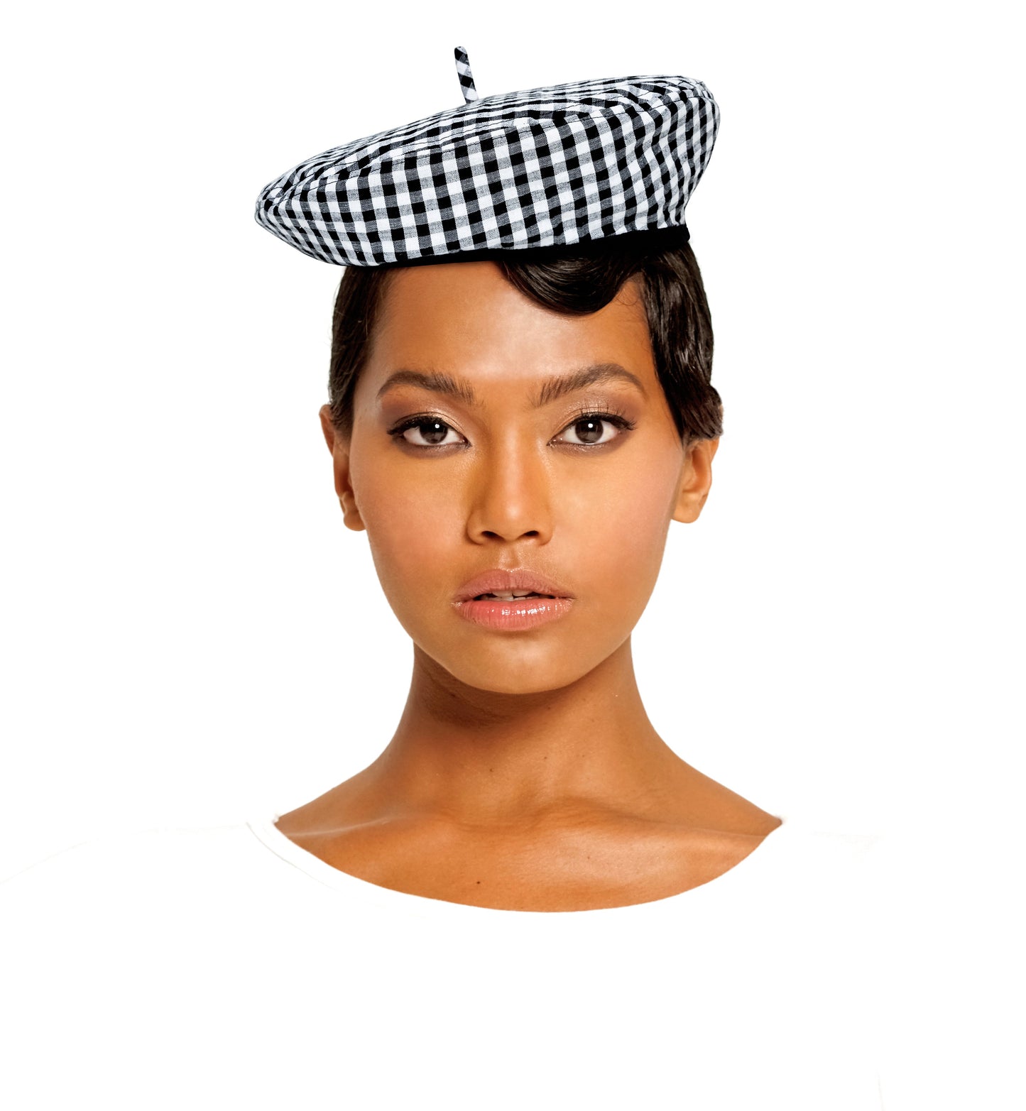 SIMONE Gingham Beret Hat, in Black