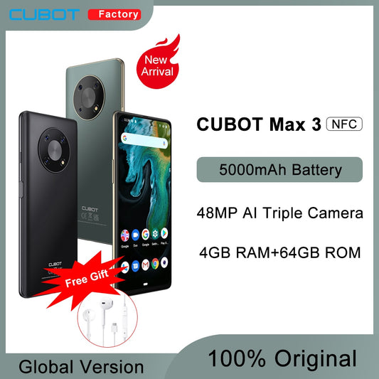 Cubot MAX 3 Smartphone 6.95&quot; Ultra Large Full Screen 5000mAh 64GB ROM Mobile Phone 48MP Triple Camera Celular NFC Android 11 OTG