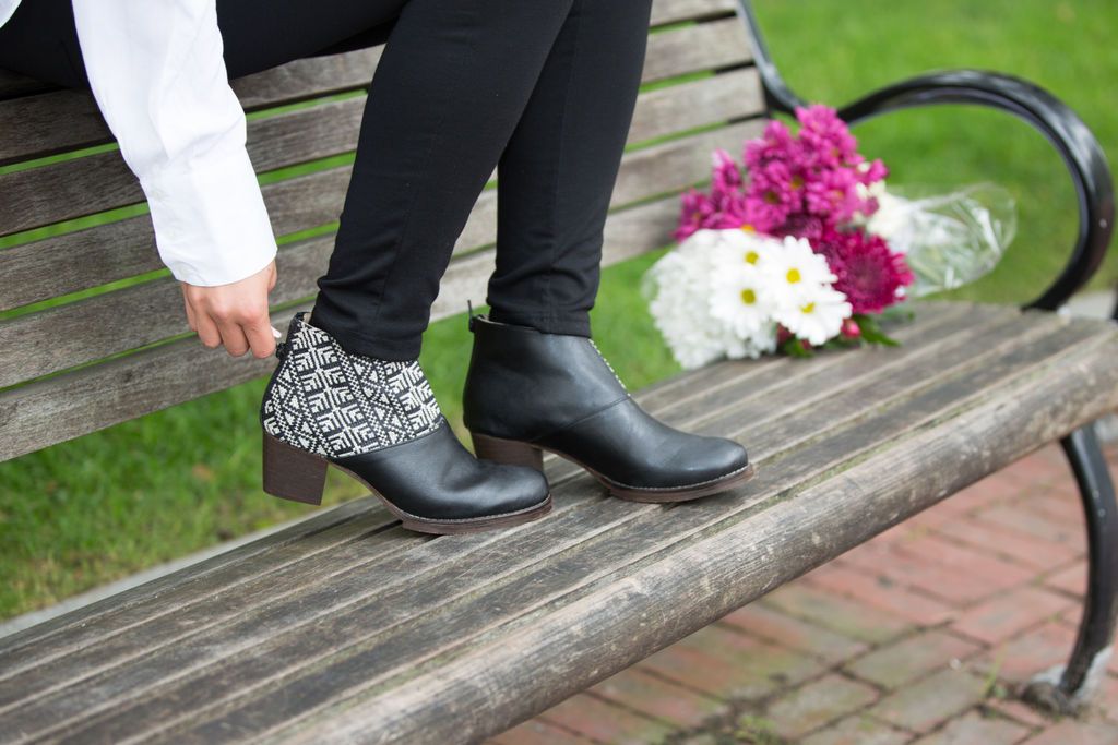 Tatreez Ankle Boot - Black and Ecru