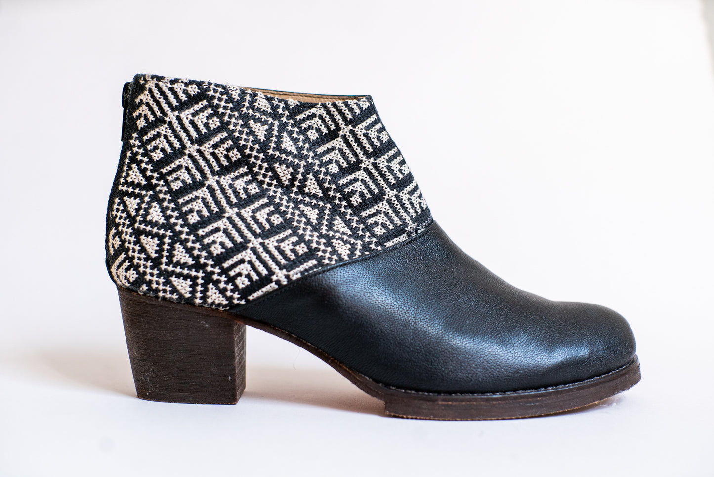 Tatreez Ankle Boot - Black and Ecru