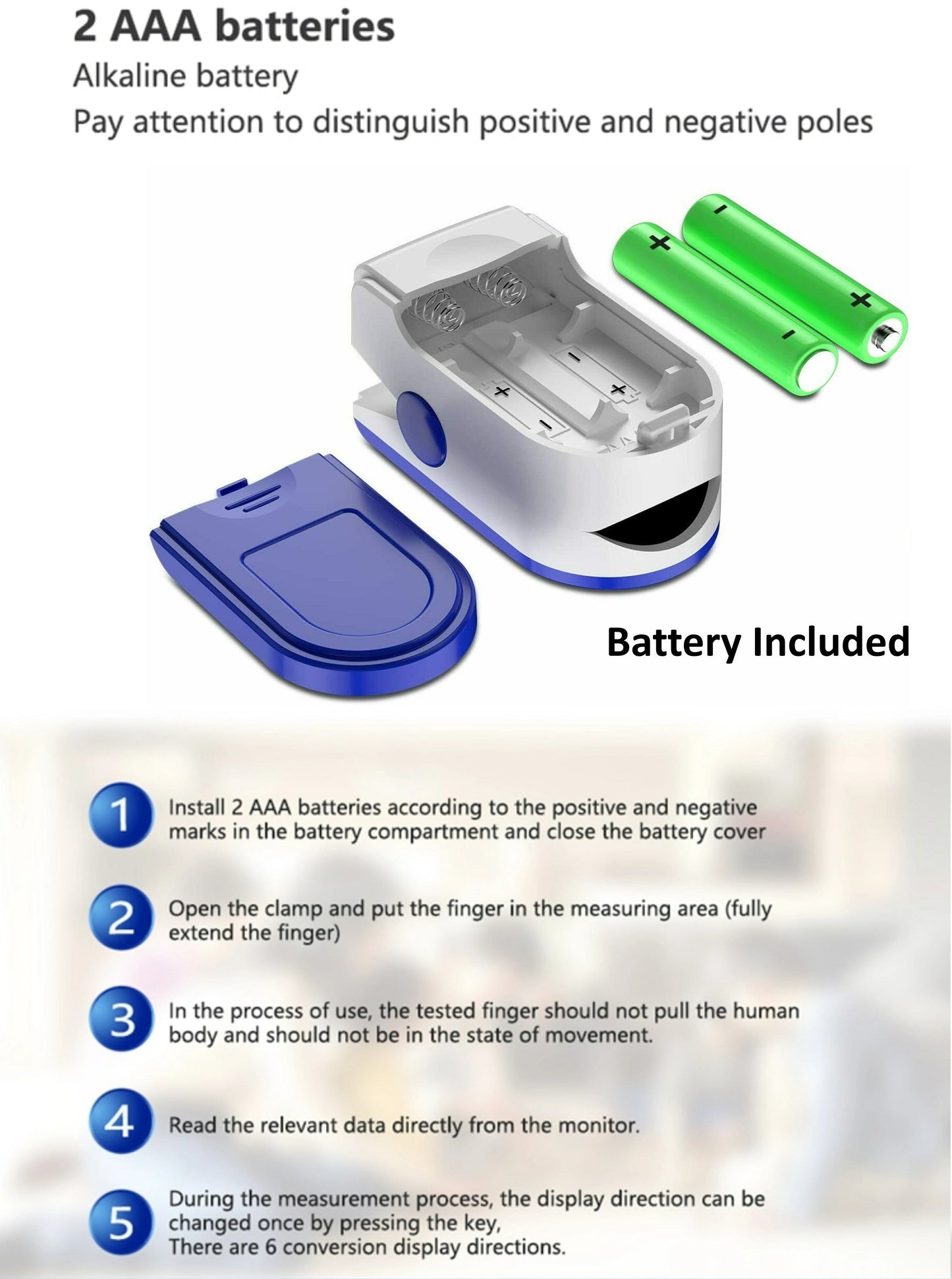 Pulse Fingertip Oximeter Blood Oxygen SpO2 Monitor Battery Included