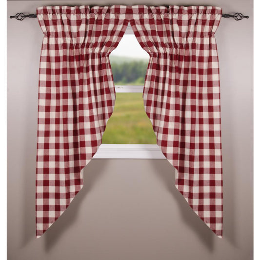 Barn Red-Buttermilk Buffalo Check Gathered Swag - Lined