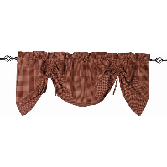 Newbury Gingham Gathered Valance Barn Red - Oat - Lined