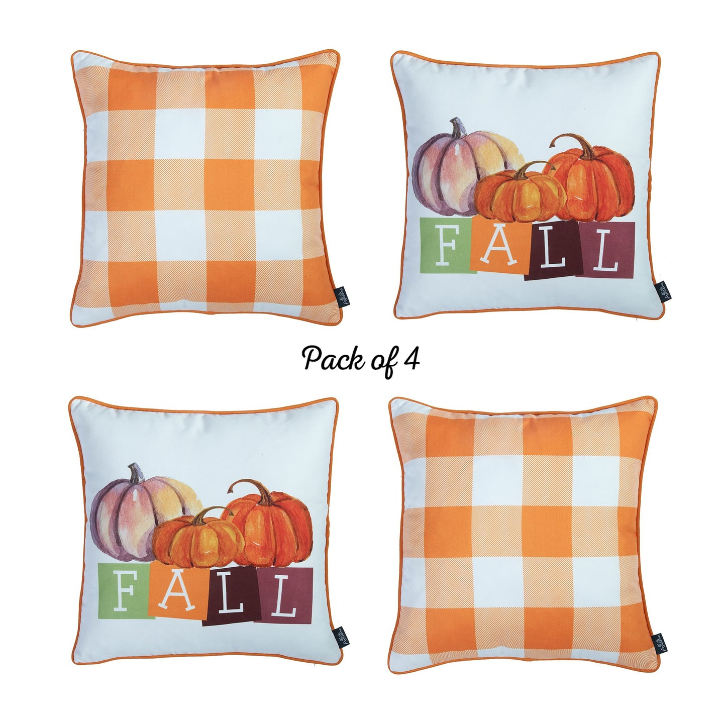 Fall Season Pumpkin Gingham  Square 18" Throw Pillow Cover (Set of 4)