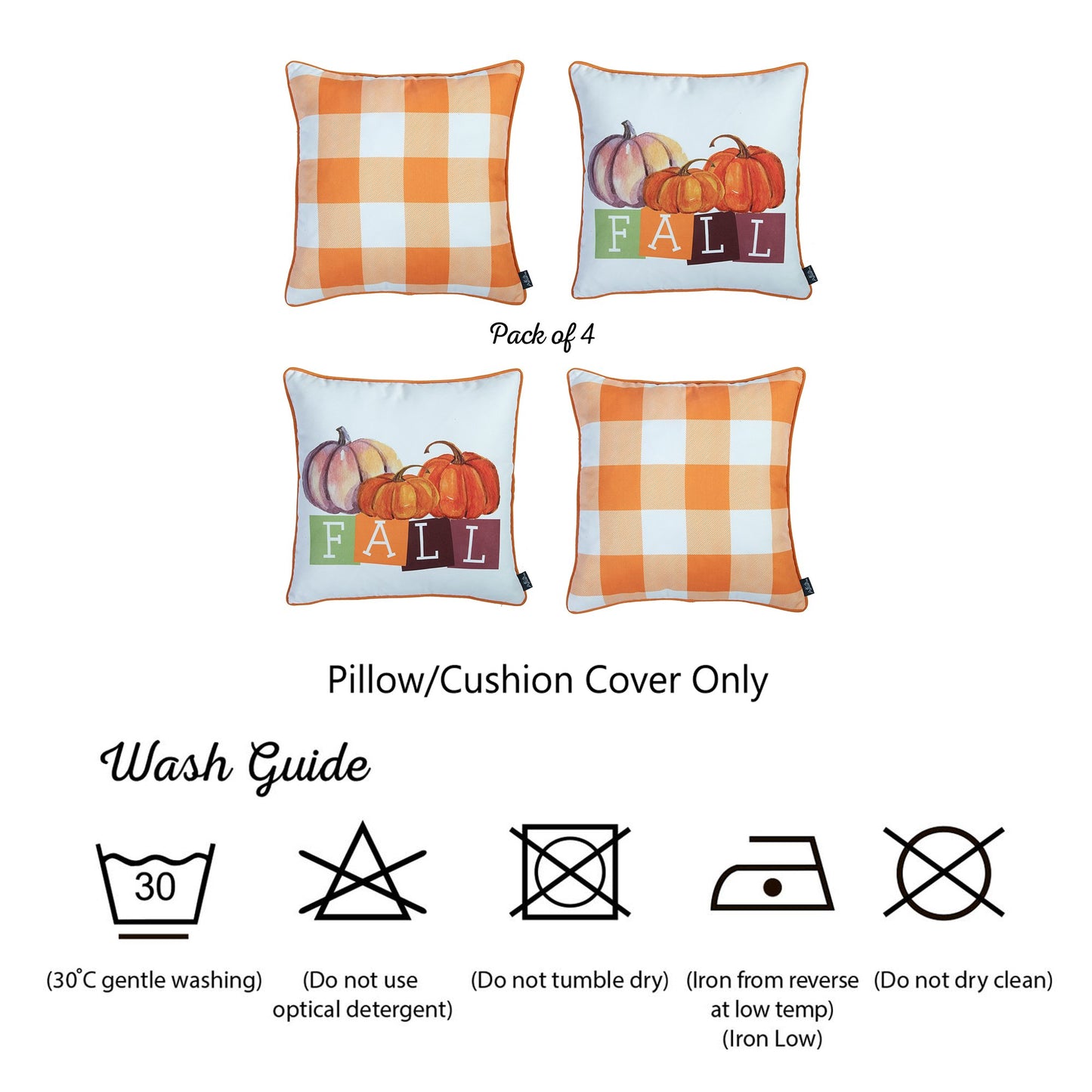 Fall Season Pumpkin Gingham  Square 18" Throw Pillow Cover (Set of 4)