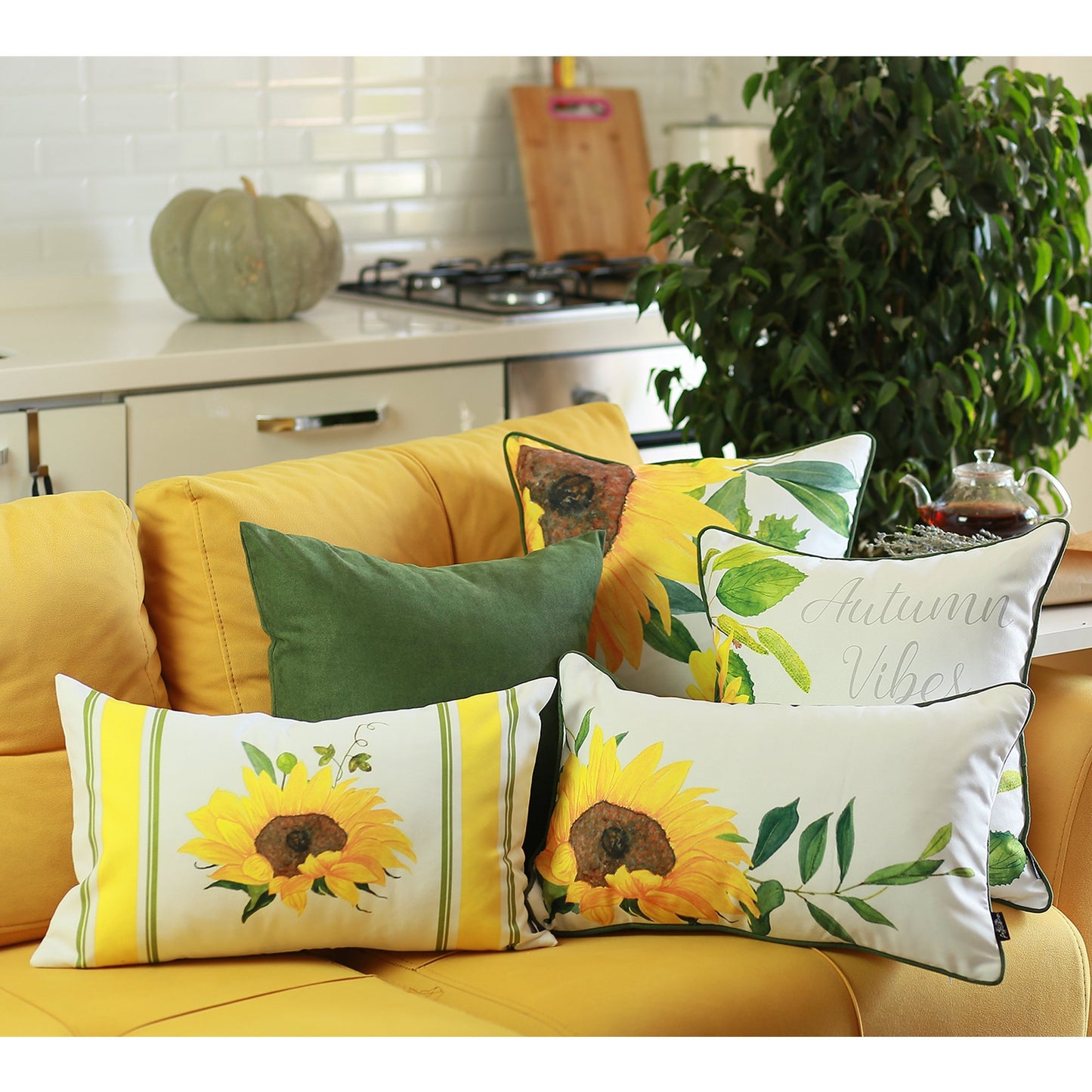 Fall Season Sunflower Square 18" Throw Pillow Cover (Set of 2)