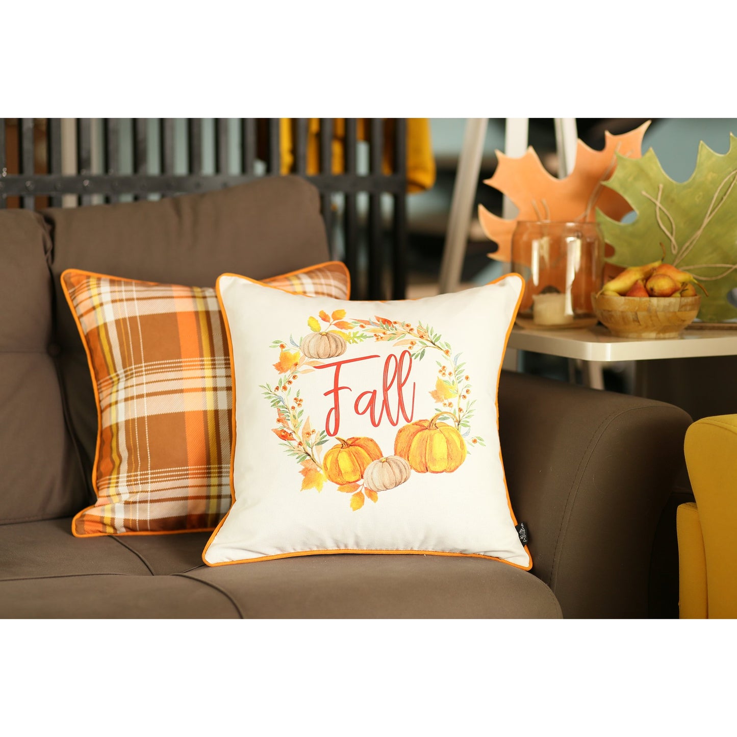 Fall Season Thanksgiving  Pumpkin  Square 18" Throw Pillow Cover (Set of 2)