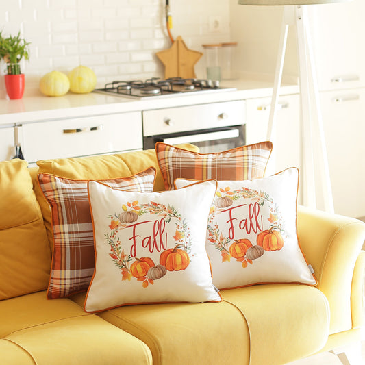 Fall Season Thanksgiving  Pumpkin Square 18" Throw Pillow Cover (Set of 4)