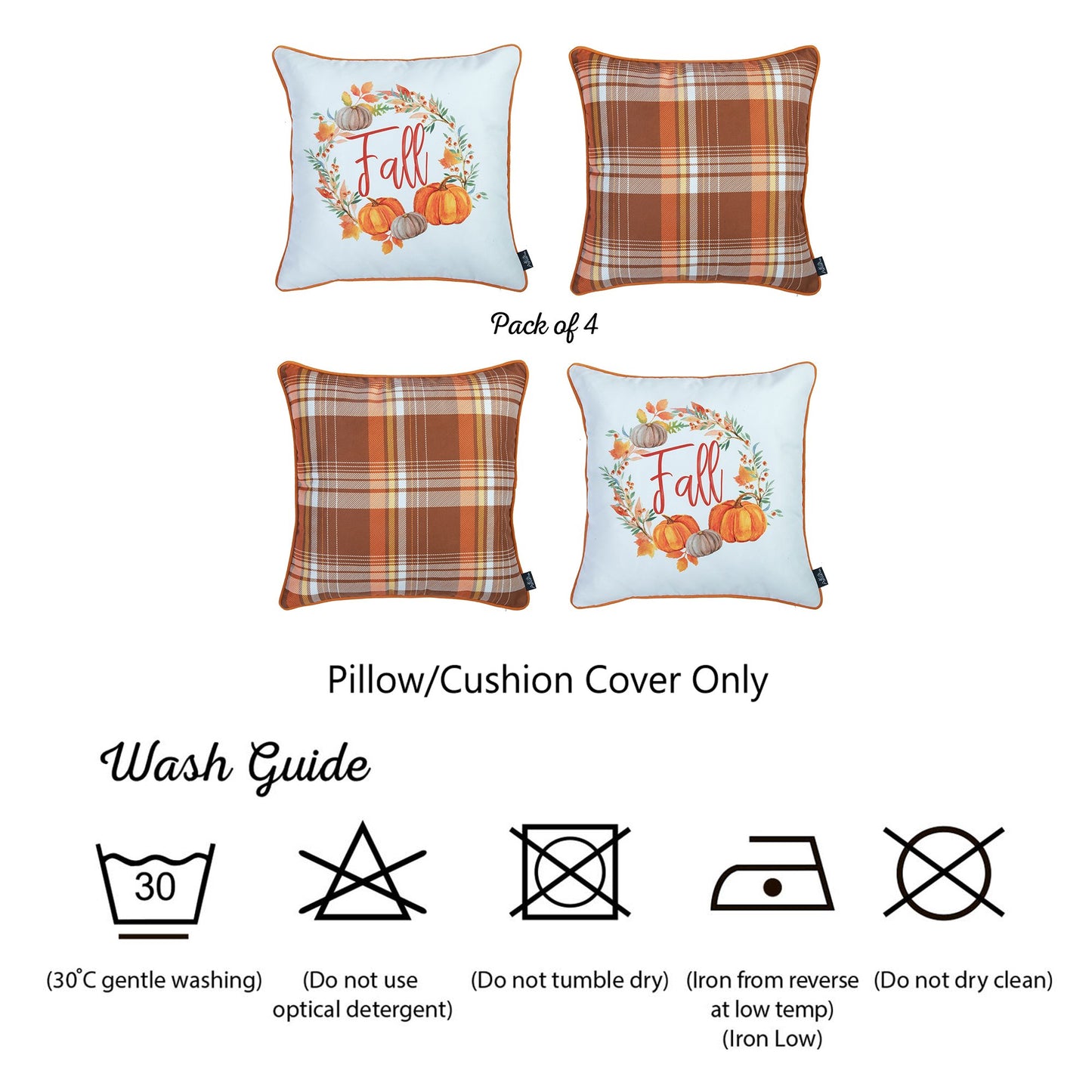 Fall Season Thanksgiving  Pumpkin Square 18" Throw Pillow Cover (Set of 4)