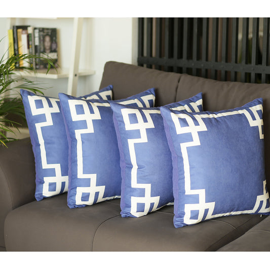 Geometric Blue&White Square Throw Pillow Cover (Set of 4)