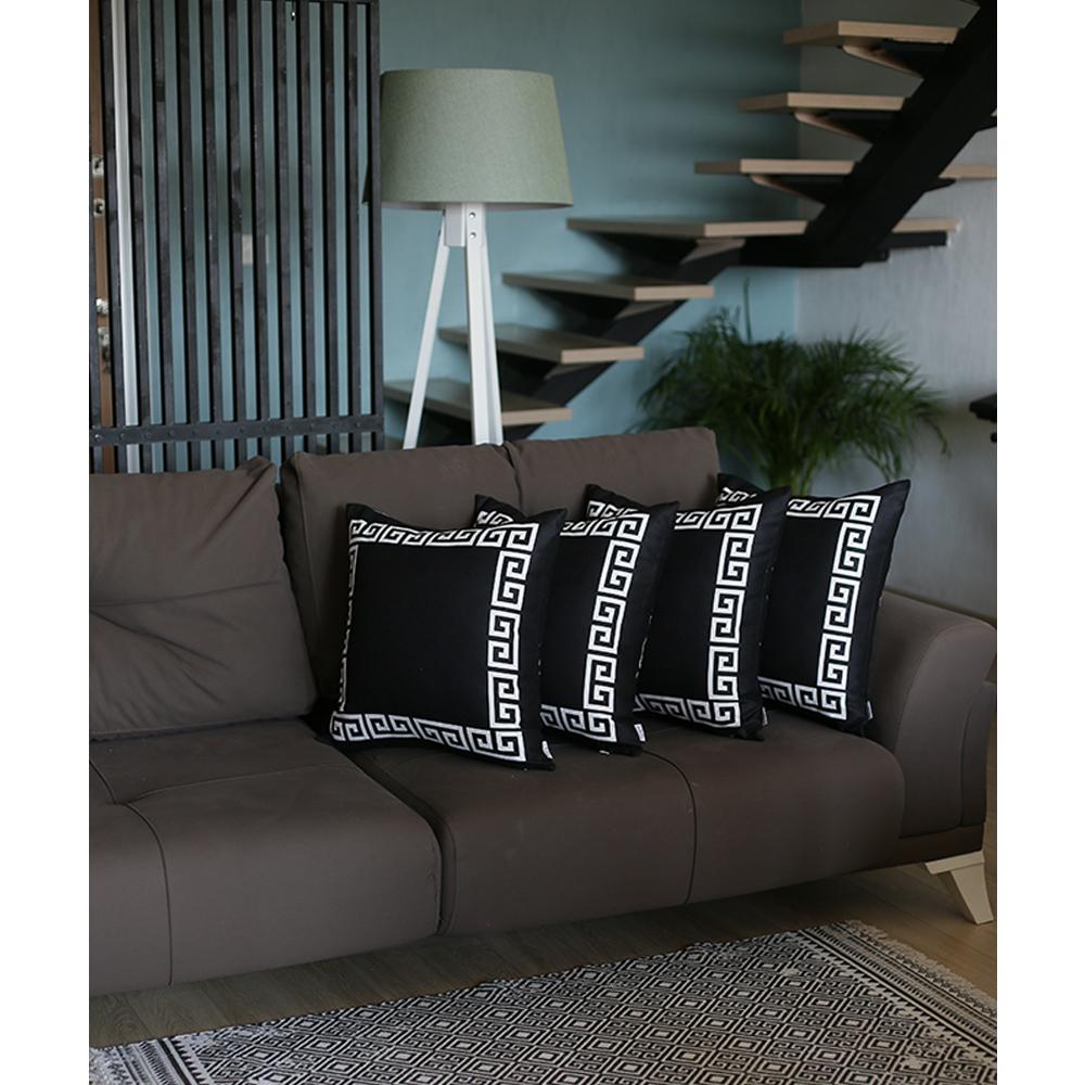 Greek Key Black&White Decorative Square Throw Pillow Cover  (Set of 4)