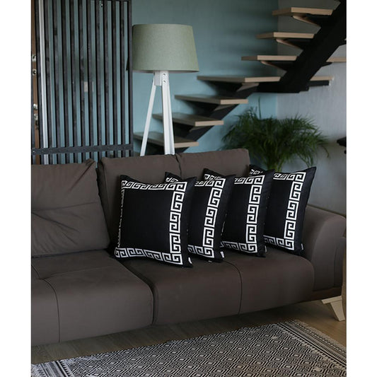 Greek Key Black&White Decorative Square Throw Pillow Cover  (Set of 4)