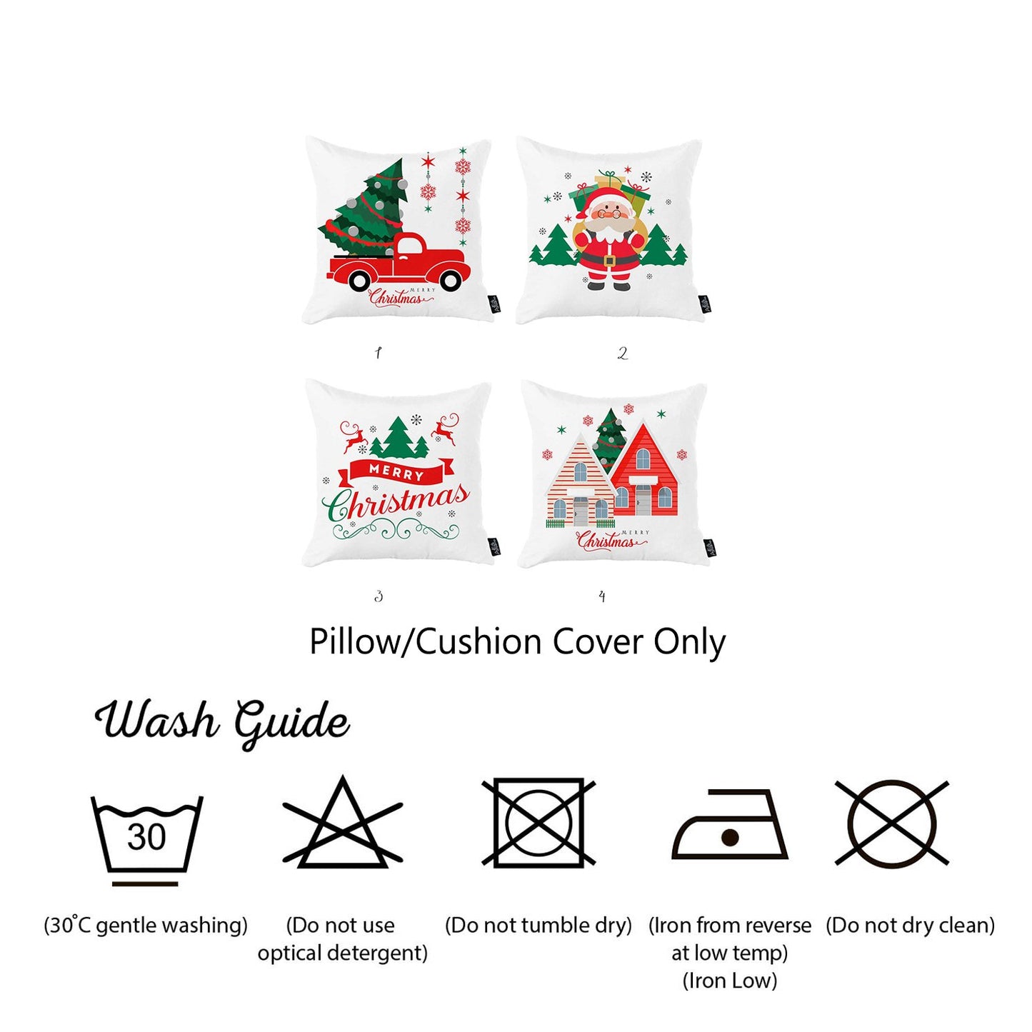 Merry Christmas Square 18" Throw Pillow Cover (Set of 4)