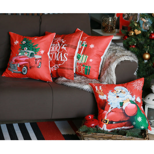 Merry Christmas Square 18" Throw Pillow Cover (Set of 4)