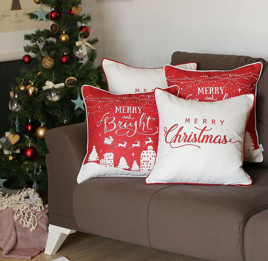 Merry Christmas Square 18" Throw Pillow Cover (Set of 4)
