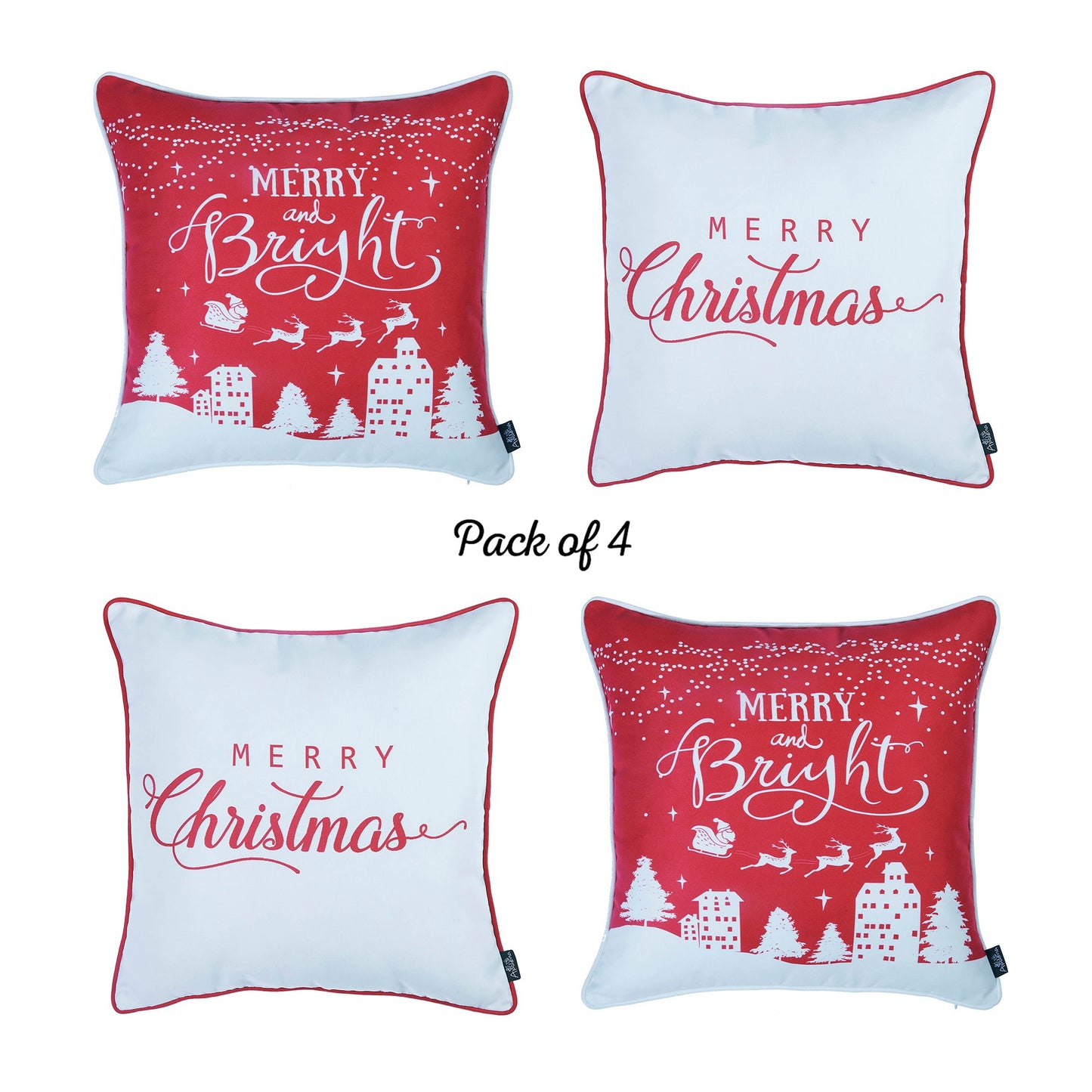 Merry Christmas Square 18" Throw Pillow Cover (Set of 4)