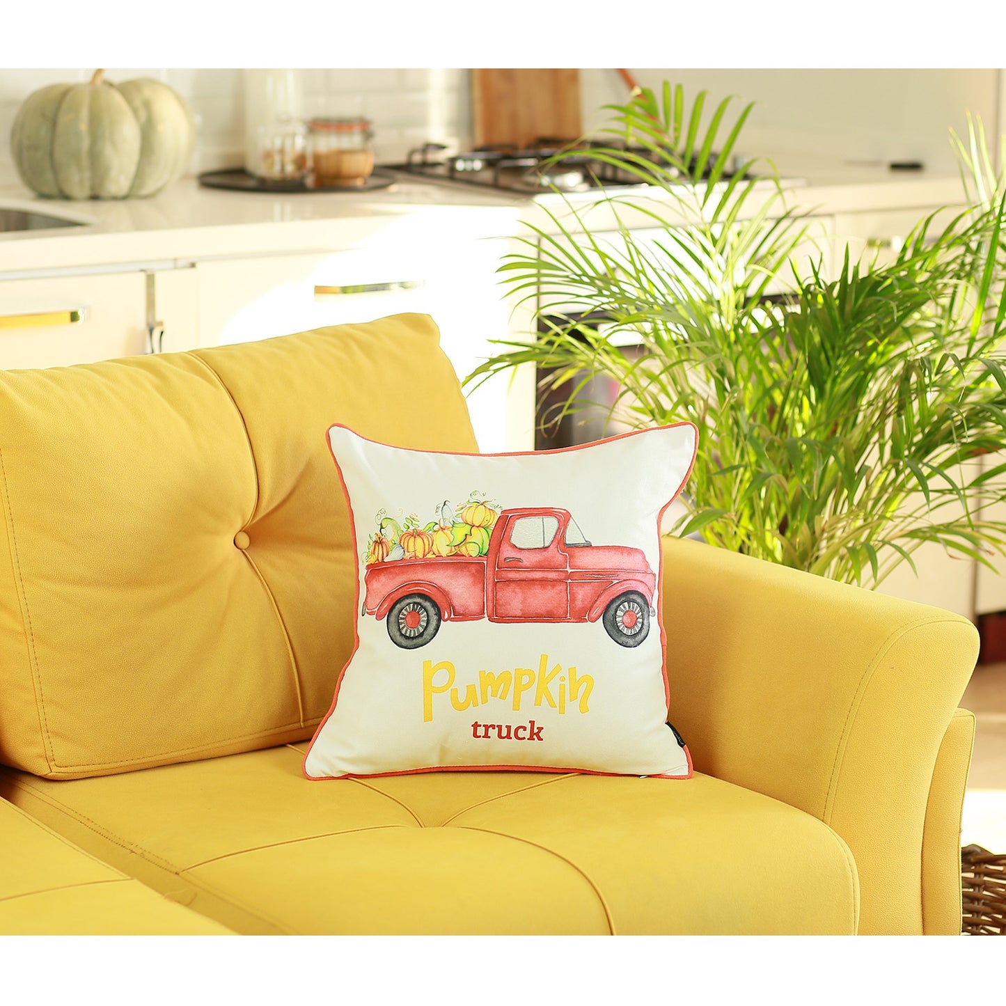 Thanksgiving Fall Season Red Pumpkin Truck Square 18" Throw Pillow Cover