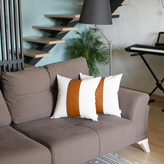 Boho Set of 2 Handcrafted Decorative Throw Pillow Cover Vegan Faux Leather Solid for Couch, Bedding