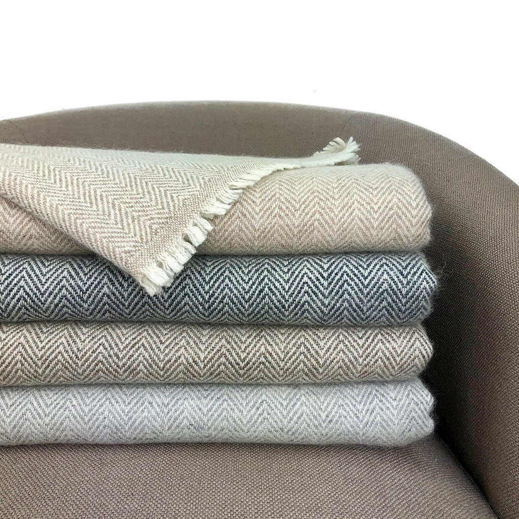 Gray Herringbone Cashmere Throw